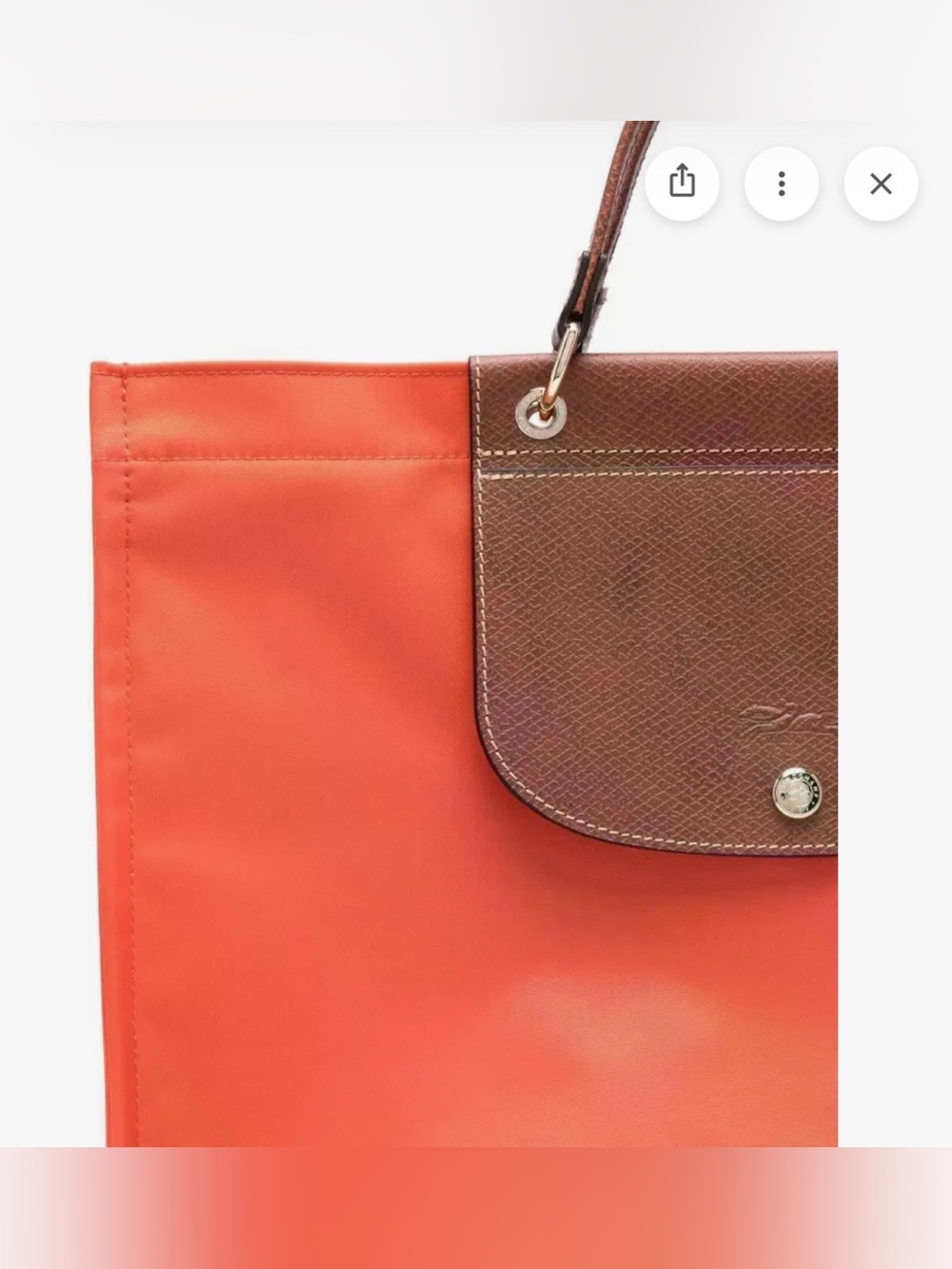 Longchamp Orange Nylon Tote with Brown Leather Flap - Picture 2 of 4